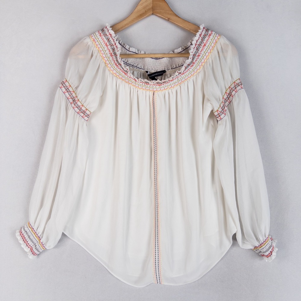 White House Black Market Off-The-Shoulder Smocked Peasant Blouse Sz Medium Boho